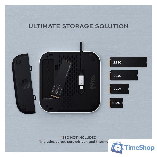 Док-станция Satechi Mac Mini M4 Stand & Hub with SSD Enclosure ST-GNMMES - Изображение №8 — Интернет-магазин Time-Shop