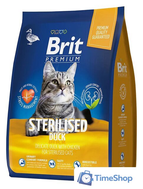 Сухой корм для кошек Brit Premium Cat Sterilized Duck & Chicken для взрослых стерилизованных кошек с уткой и курицей 8 кг - Изображение №1 — Интернет-магазин Time-Shop