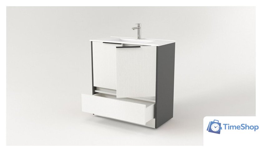  Дабер Тумба под умывальник 017 Тобага/Эридан 80 Т17.8Т.0.20Ч (белый древесный/серый/ручка черная) - Изображение №2 — Интернет-магазин Time-Shop