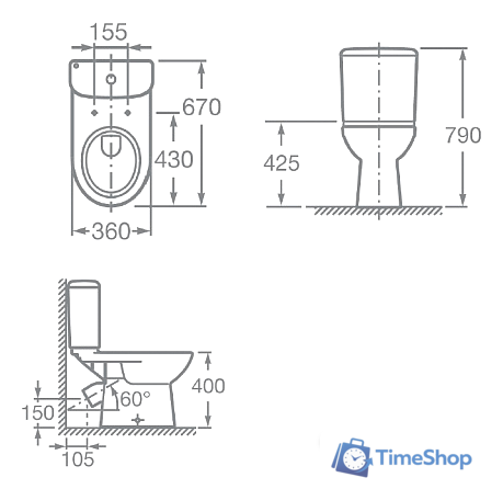 Унитаз напольный Roca Access 34P23900Y - Изображение №4 — Интернет-магазин Time-Shop