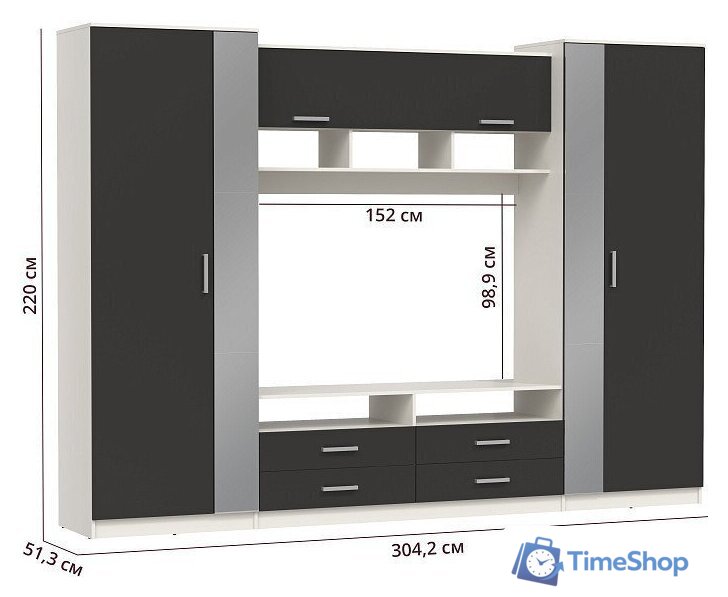 Стенка Олмеко Вена (белый/диамант серый/ДВПО белый) - Изображение №2 — Интернет-магазин Time-Shop