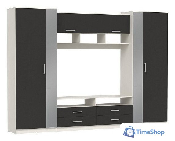 Стенка Олмеко Вена (белый/диамант серый/ДВПО белый) - Изображение №1 — Интернет-магазин Time-Shop