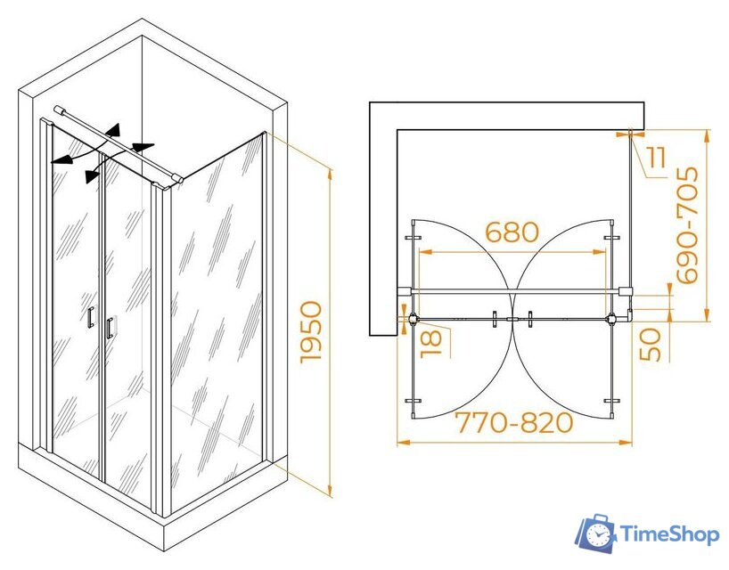 Душевой уголок RGW PA-144 (PA-104+Z-050-2+O-104) 060814487-011 80x70 (хром/прозрачное стекло) - Изображение №2 — Интернет-магазин Time-Shop