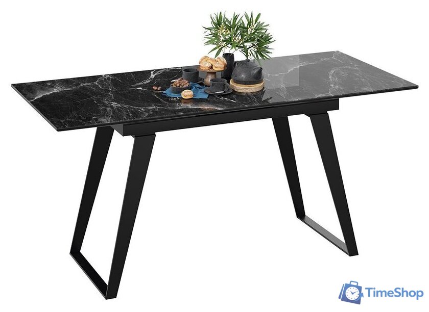 Кухонный стол Трия Техно (черный муар/стекло глянцевое черный мрамор) - Изображение №4 — Интернет-магазин Time-Shop
