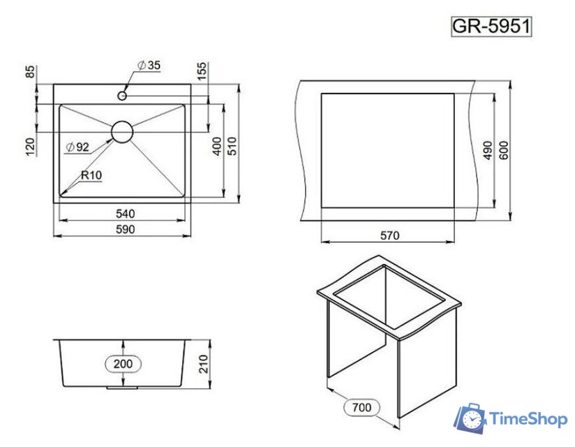 Кухонная мойка Granula GR-5951 (графит матовый) - Изображение №3 — Интернет-магазин Time-Shop