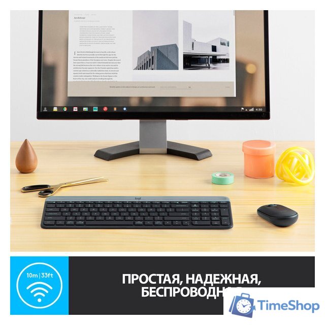 Офисный набор Logitech MK470 Slim Wireless Combo 920-009204 (графитовый) - Изображение №5 — Интернет-магазин Time-Shop