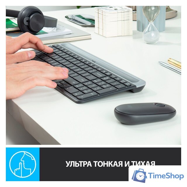 Офисный набор Logitech MK470 Slim Wireless Combo 920-009204 (графитовый) - Изображение №4 — Интернет-магазин Time-Shop