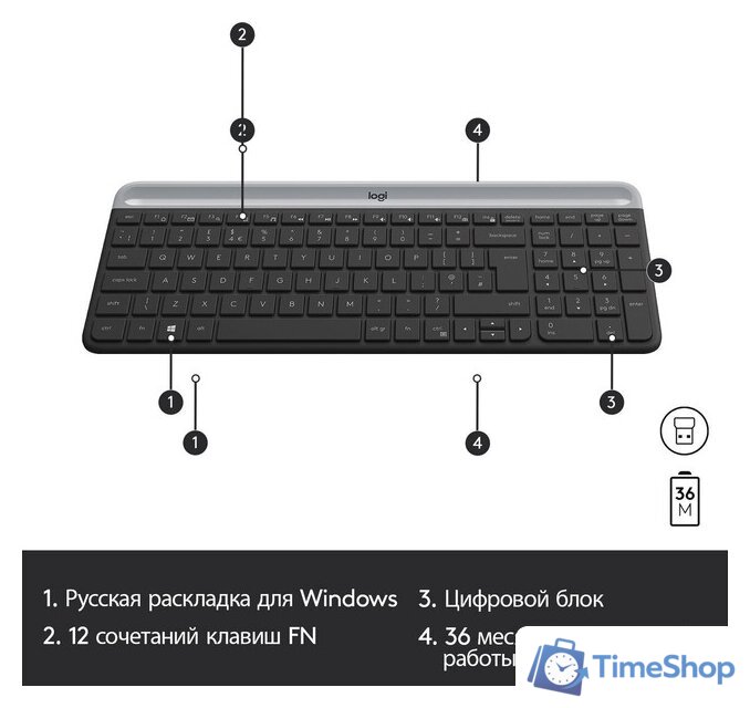 Офисный набор Logitech MK470 Slim Wireless Combo 920-009204 (графитовый) - Изображение №7 — Интернет-магазин Time-Shop