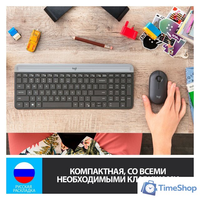 Офисный набор Logitech MK470 Slim Wireless Combo 920-009204 (графитовый) - Изображение №3 — Интернет-магазин Time-Shop