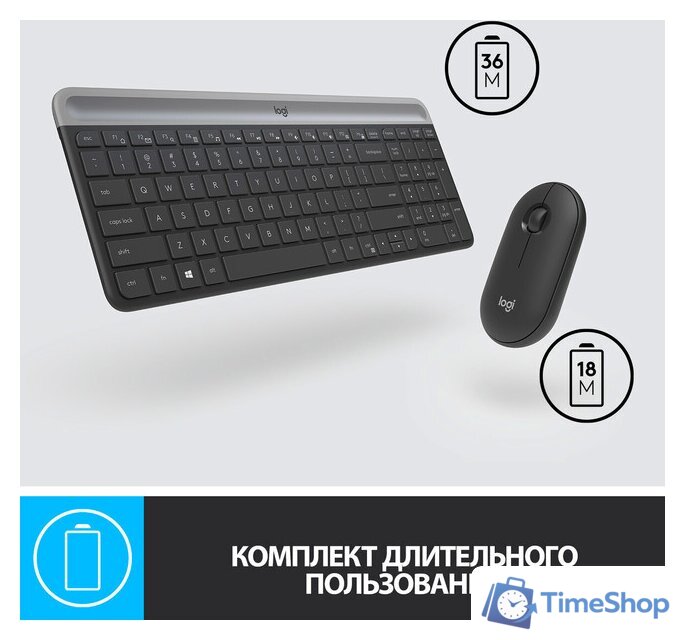 Офисный набор Logitech MK470 Slim Wireless Combo 920-009204 (графитовый) - Изображение №6 — Интернет-магазин Time-Shop