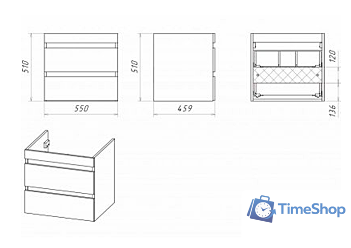  Misty Фостер - 55 Тумба подвесная с 2 ящ. под стиральную машину, белая эмаль - Э-Фос01055-012Я - Изображение №5 — Интернет-магазин Time-Shop
