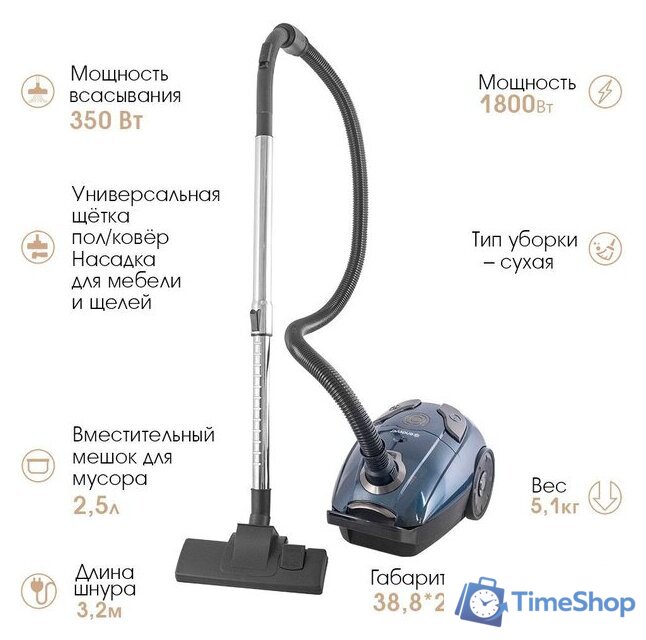 Пылесос Endever SkyClean VC-252 (синий/серый) - Изображение №1 — Интернет-магазин Time-Shop