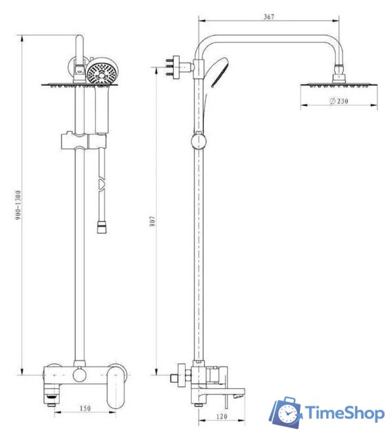 Душевая система  Hansberge H5033 (белый хром) - Изображение №9 — Интернет-магазин Time-Shop