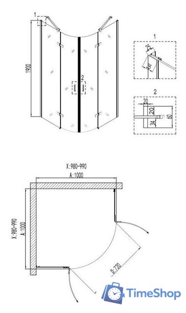 Душевой уголок Niagara NG-6816-08 100x100x190 - Изображение №3 — Интернет-магазин Time-Shop