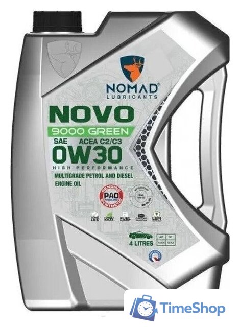 Моторное масло Nomad Novo 9000 Green 0W-30 ACEA C2/C3 4л - Изображение №1 — Интернет-магазин Time-Shop