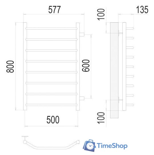 Полотенцесушитель TERMINUS Виктория П8 500x800 нп (хром) - Изображение №3 — Интернет-магазин Time-Shop