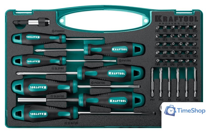 Набор отвертка с битами и головками KRAFTOOL 25815 (50 предметов) - Изображение №1 — Интернет-магазин Time-Shop