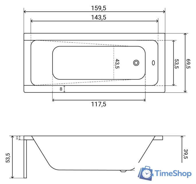Ванна Lauter Estelle 160 21206060 (с ножками и сифоном 21Y11010 хром) - Изображение №33 — Интернет-магазин Time-Shop