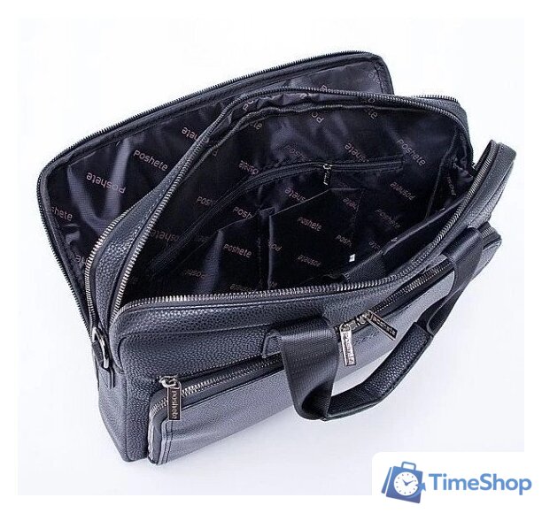 Мужская сумка Poshete 249-8132-18-BLK (черный) - Изображение №3 — Интернет-магазин Time-Shop