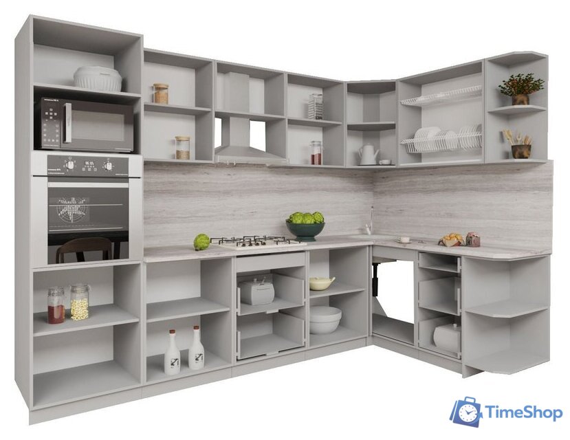 Готовая кухня Интерлиния Мила Gloss 1.68x3.0 правая (керамика/керамика/травертин серый) - Изображение №2 — Интернет-магазин Time-Shop