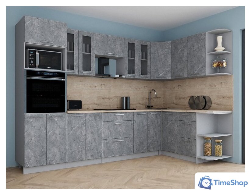 Готовая кухня Интерлиния Мила Gloss 1.68x3.0 правая (керамика/керамика/травертин серый) - Изображение №3 — Интернет-магазин Time-Shop