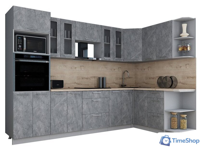 Готовая кухня Интерлиния Мила Gloss 1.68x3.0 правая (керамика/керамика/травертин серый) - Изображение №1 — Интернет-магазин Time-Shop