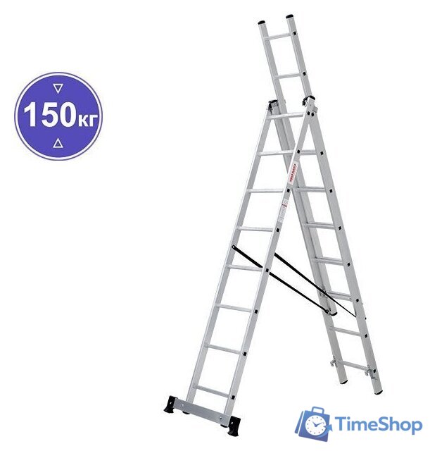 Лестница-стремянка Новая высота NV 123 алюминиевая трёхсекционная 3x8 ступеней - Изображение №1 — Интернет-магазин Time-Shop