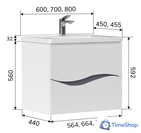  Volna Тумба под умывальник Grey 80.2Y Миранда (подвесная) - Изображение №5 — Интернет-магазин Time-Shop