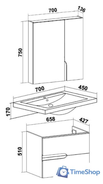  Runo Тумба с умывальником Стокгольм 70 + Como 70 (подвесная) - Изображение №6 — Интернет-магазин Time-Shop