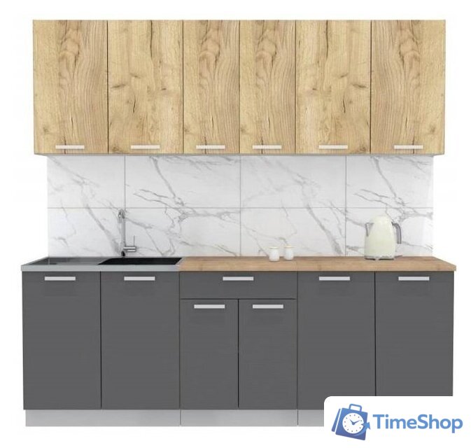 Готовая кухня Интерлиния Мила Лайт 2.2 (дуб золотой-антрацит-дуб бунратти) - Изображение №1 — Интернет-магазин Time-Shop