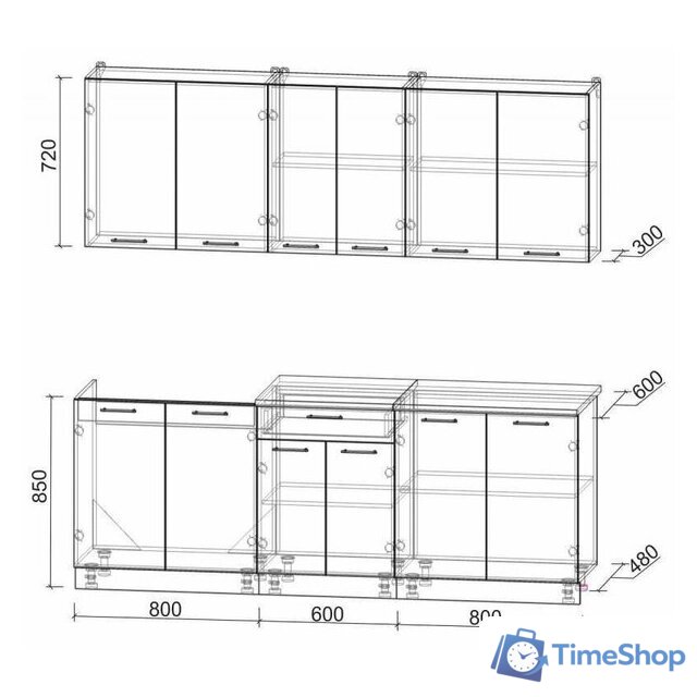 Готовая кухня Интерлиния Мила Лайт 2.2 (дуб золотой-антрацит-дуб бунратти) - Изображение №3 — Интернет-магазин Time-Shop
