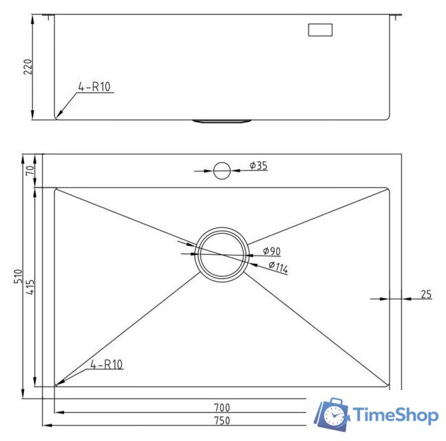 Кухонная мойка Milacio Denia 750 Steel MC.77508 (золото) - Изображение №6 — Интернет-магазин Time-Shop