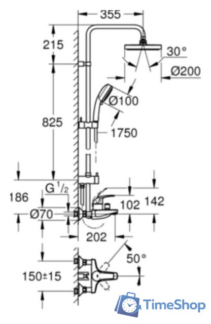 Душевая система  Grohe Tempesta Cosmopolitan 26305001 (хром) - Изображение №2 — Интернет-магазин Time-Shop