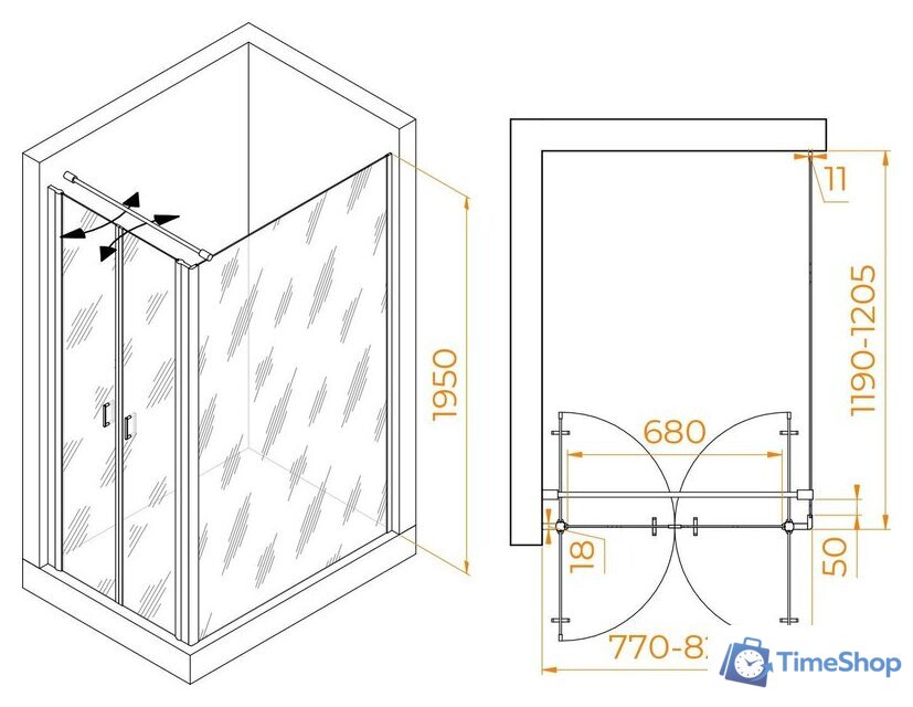 Душевой уголок RGW PA-144 (PA-104+Z-050-2+O-104) 060814482-011 80x120 (хром/прозрачное стекло) - Изображение №2 — Интернет-магазин Time-Shop