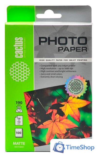 Фотобумага CACTUS Матовая А6 190 г/м2 100 листов (CS-MA6190100) - Изображение №1 — Интернет-магазин Time-Shop