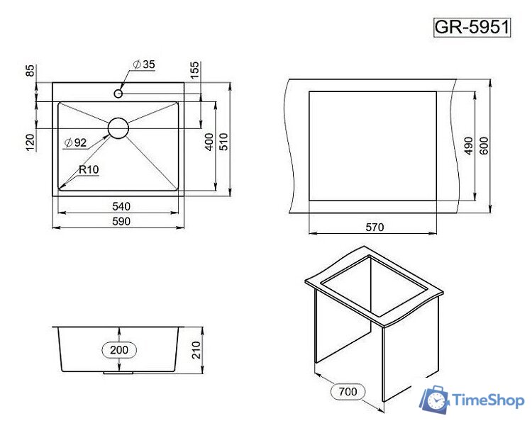 Кухонная мойка Granula GR-5951 (сатин) - Изображение №3 — Интернет-магазин Time-Shop