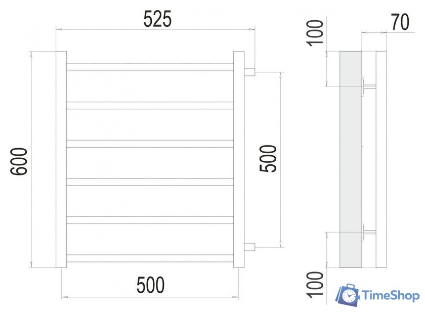 Полотенцесушитель TERMINUS Вега П6 500x600 (боковое подключение 500, RAL 9003 белый) - Изображение №3 — Интернет-магазин Time-Shop