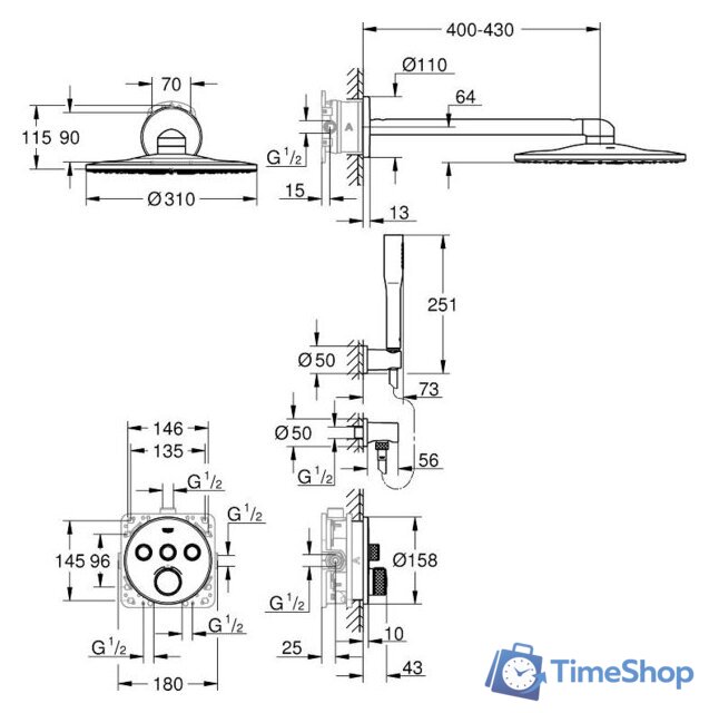 Душевая система  Grohe Grohtherm SmartControl 34705000 - Изображение №2 — Интернет-магазин Time-Shop