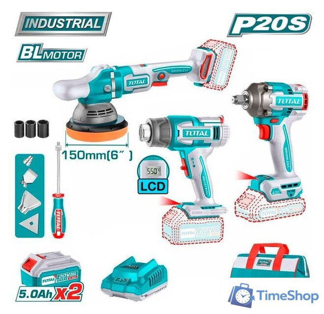  Total TOSLI240863 (гайковерт, шлифмашина, фен, 2 АКБ, сумка) - Изображение №1 — Интернет-магазин Time-Shop