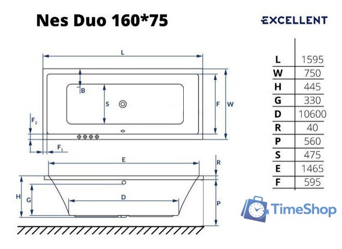 Ванна Excellent Ness Duo 160x75 (без ножек) - Изображение №2 — Интернет-магазин Time-Shop