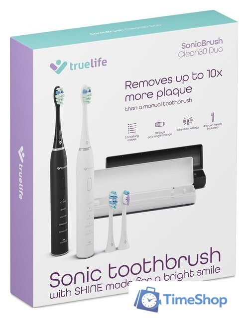 Комплект зубных щеток TrueLife SonicBrush Clean30 Duo - Изображение №12 — Интернет-магазин Time-Shop