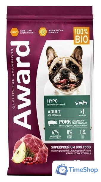 Сухой корм для собак Award Adult Hypo со свининой с добавлением брусники 2543561 12 кг - Изображение №1 — Интернет-магазин Time-Shop