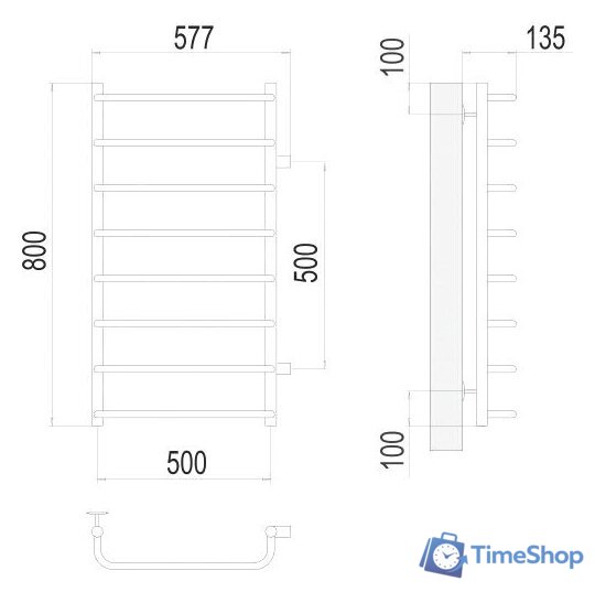 Полотенцесушитель TERMINUS Стандарт П8 500x800 бп 500 (хром) - Изображение №3 — Интернет-магазин Time-Shop