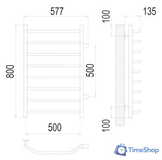 Полотенцесушитель TERMINUS Виктория П8 500x800 бп (хром) - Изображение №3 — Интернет-магазин Time-Shop