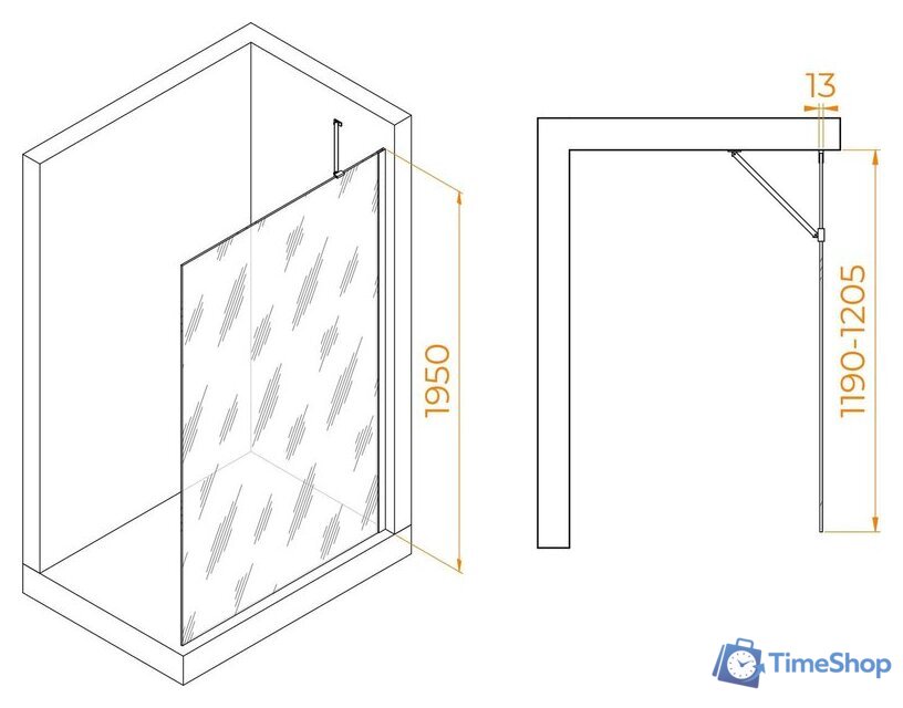 Душевая стенка RGW WA-110B 351011012-14 120 (черный/прозрачное стекло) - Изображение №2 — Интернет-магазин Time-Shop