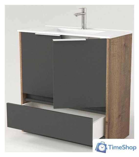  Дабер Тумба под умывальник 017 Тобага/Эридан 80 Т17.8Т.0.22Б (дуб галифакс/серый/ручка белая) - Изображение №2 — Интернет-магазин Time-Shop