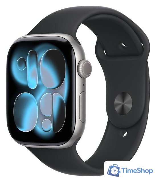 Умные часы Apple Watch Series 11 46 мм (алюминиевый корпус, космический серый/черный, спортивный силиконовый ремешок M/L) - Изображение №1 — Интернет-магазин Time-Shop