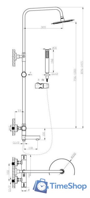 Душевая система  AV Engineering AVTHS2-P42-725A - Изображение №2 — Интернет-магазин Time-Shop