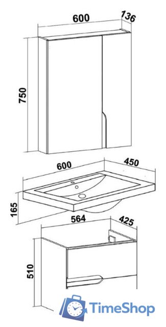  Runo Тумба с умывальником Стокгольм 60 + Como 60 (подвесная) - Изображение №8 — Интернет-магазин Time-Shop