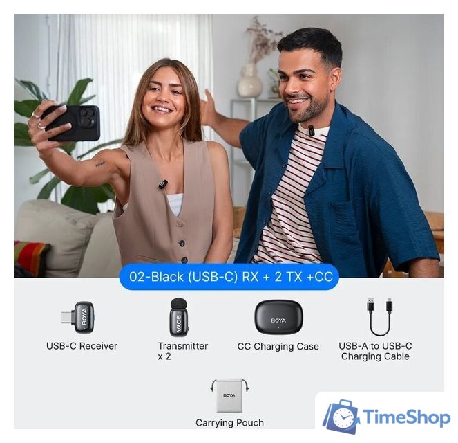 Радиосистема BOYA Mini 2-02 (черный) - Изображение №2 — Интернет-магазин Time-Shop